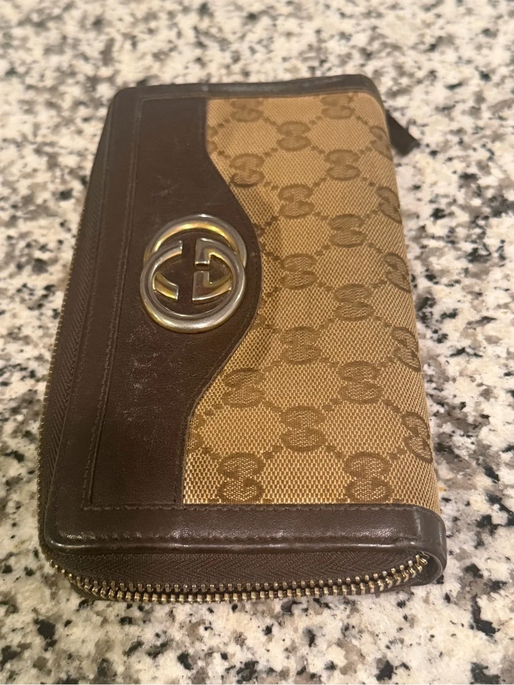 Gucci Brown GG Canvas and Dark Brown Leather Zip Wallet - Picture 5 of 6